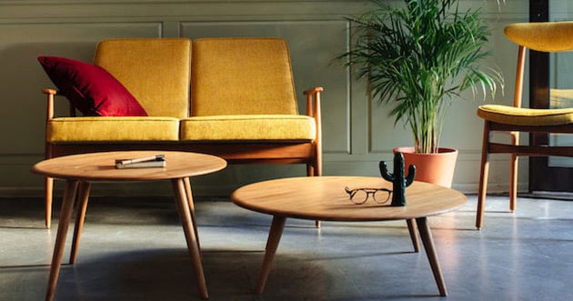 Mid-Century-Modern-Interior-With-Mustard-Couch-And-Coffee-Tables